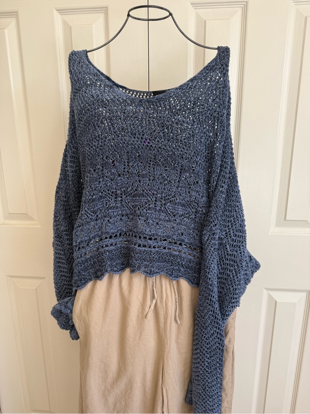Urban Outfitters Blue Crochet Open-Knit Scoop Neck Sweater. M